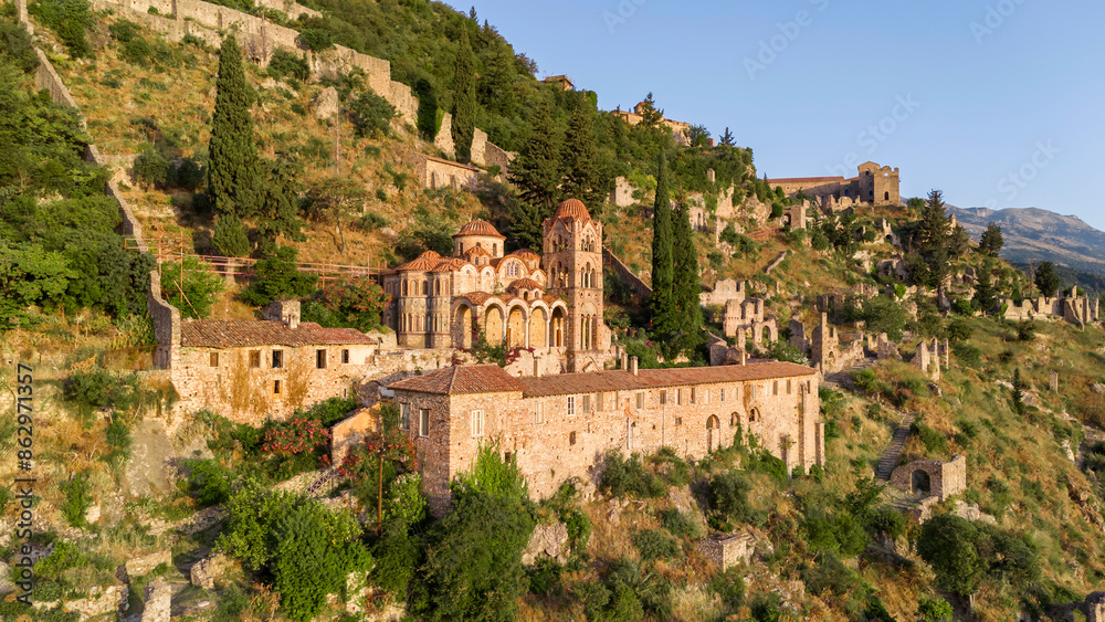 Ruins of old town in Mystras, Greece - archaeology background Ruins of old town in Mystras, Greece - archaeology background