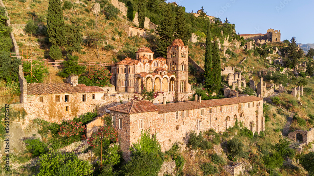 Ruins of old town in Mystras, Greece - archaeology background Ruins of old town in Mystras, Greece - archaeology background
