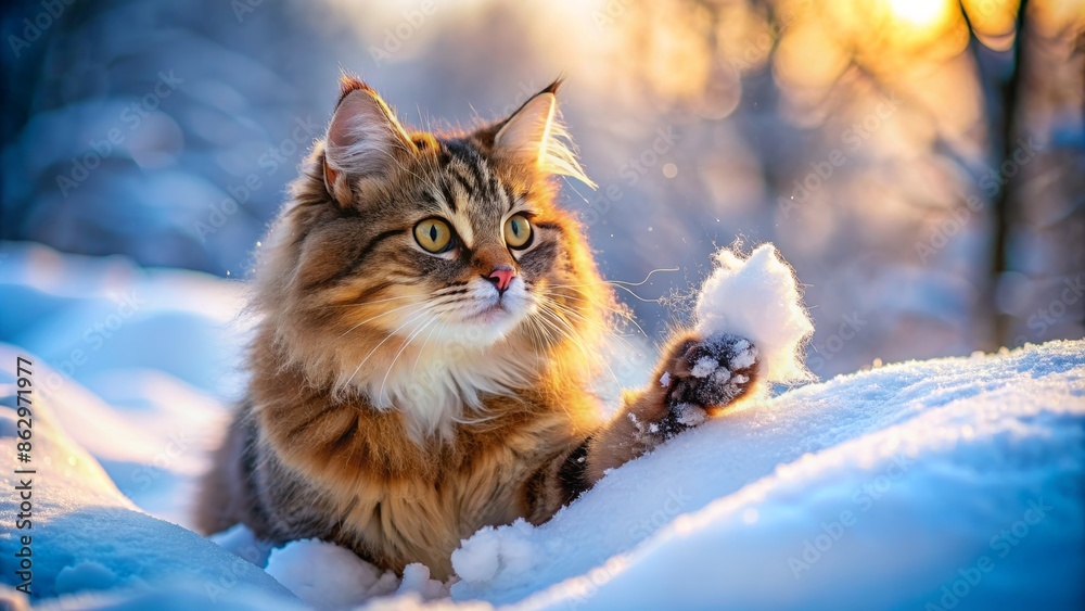 Adorable little ball of fluff discovers winter wonderland, paws tentatively touch snow, whiskers twitch, eyes shine bright with naive curiosity and pure innocent joy. Adorable little ball of fluff discovers winter wonderland, paws tentatively touch snow, whiskers twitch, eyes shine bright with naive curiosity and pure innocent joy.