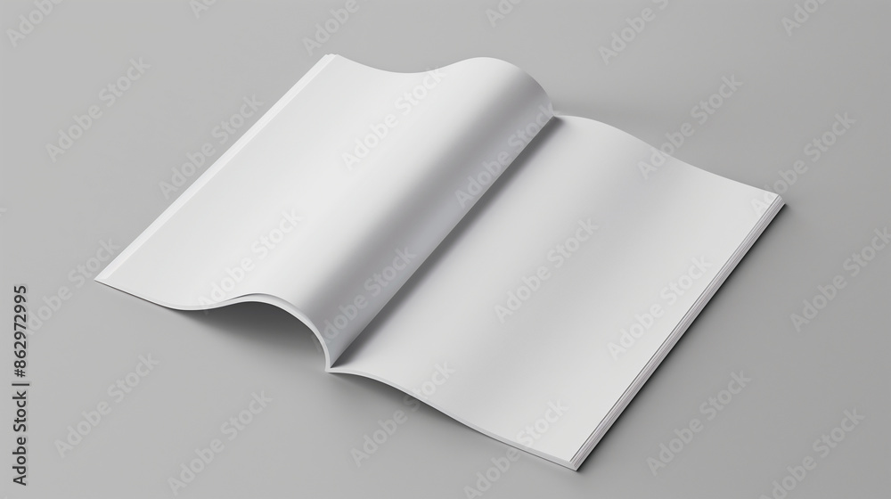 Open blank magazine mockup on gray background