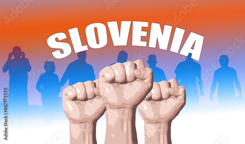 Slovakia , fan support, fists raised, flag colors photo