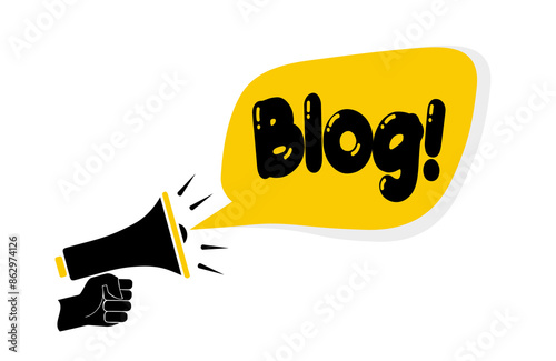 blog text on Symbolic speech bubbles and megaphone, business concept