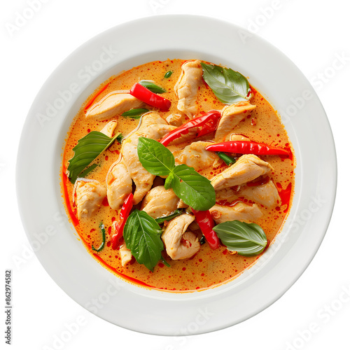 Spicy thai chicken curry on transparent background