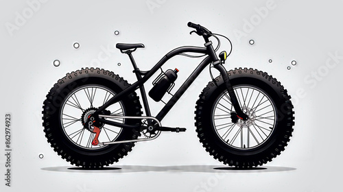 Slick black fat bike stands confidently against a white backdrop, featuring oversized tires ideal for extreme sports and outdoor exploration