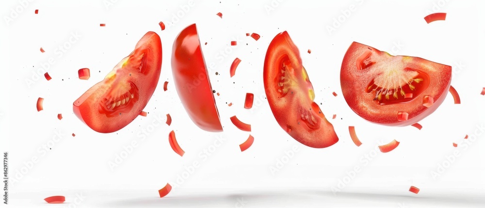 Tomato Slices Flying in Mid-Air Tomato Slices Flying in Mid-Air