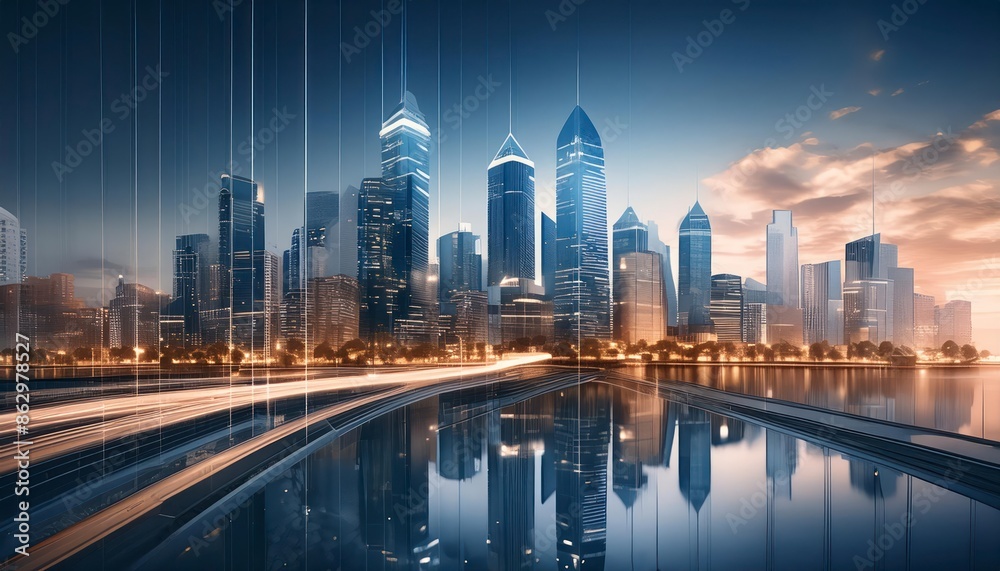 Naklejka premium Double exposure financial background