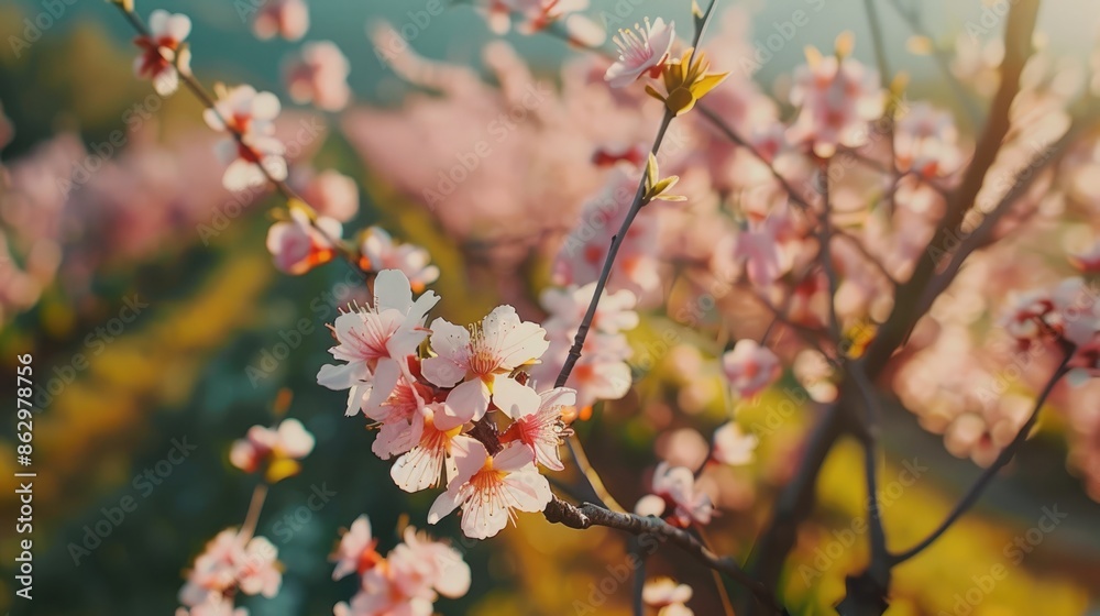 Blooming almond trees in the spring adorn the beauty of nature Blooming almond trees in the spring adorn the beauty of nature