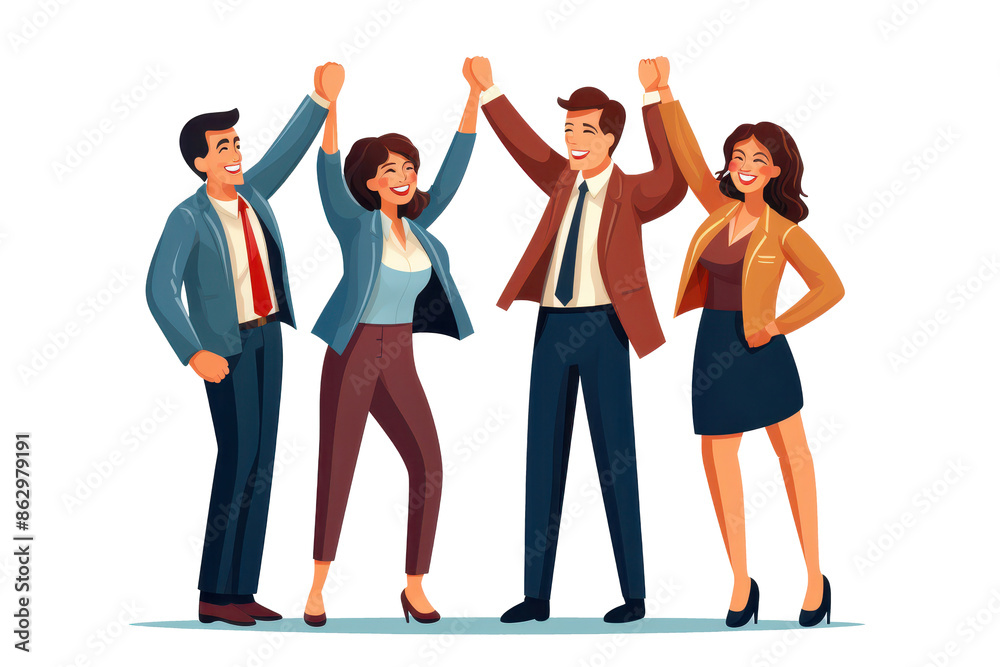 Fototapeta premium Business group celebrating a successful project with high-fives clipart, on white background