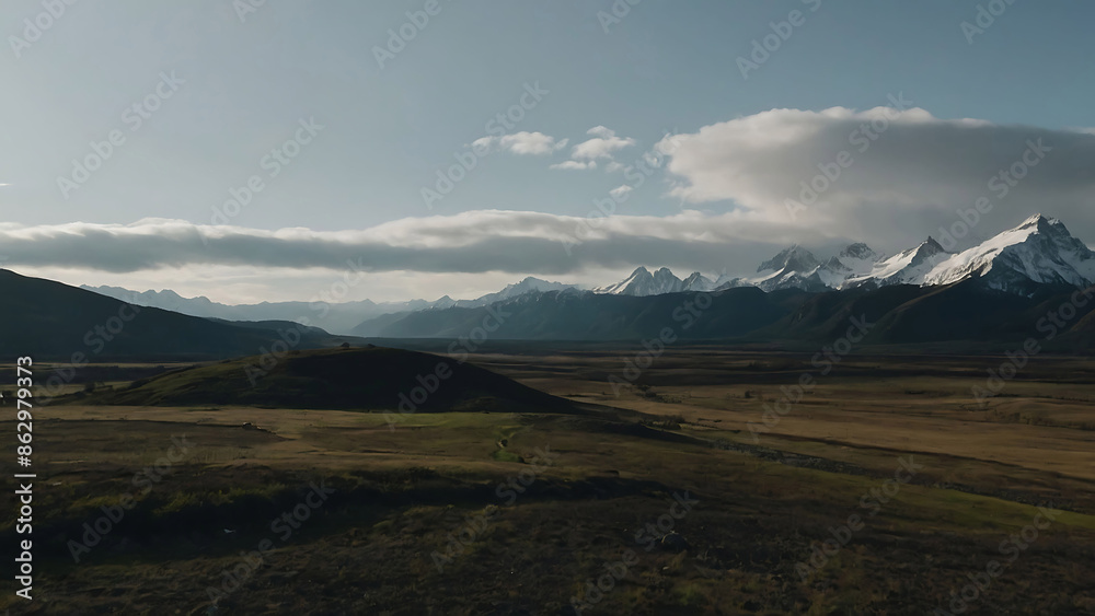 a field with a mountain in the background a field with a mountain in the background