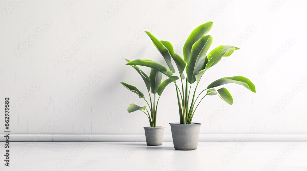 Potted banana plant isolated against white background. Potted banana plant isolated against white background.