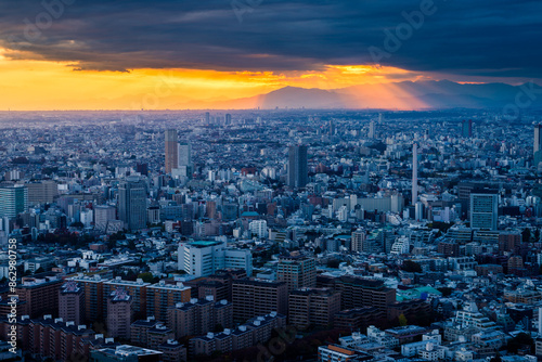 Sunset over the city of Tokyo