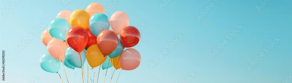 Balloons shaped like animals on a sunny sky background, Happy Birthday background, bright and joyful Balloons shaped like animals on a sunny sky background, Happy Birthday background, bright and joyful