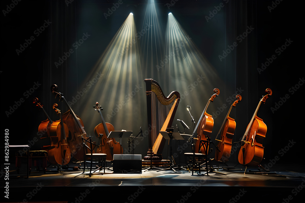 spotlight on stage with classic music instruments Stock Photo | Adobe Stock