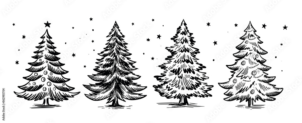 Fototapeta premium Christmas tree hand drawn illustration