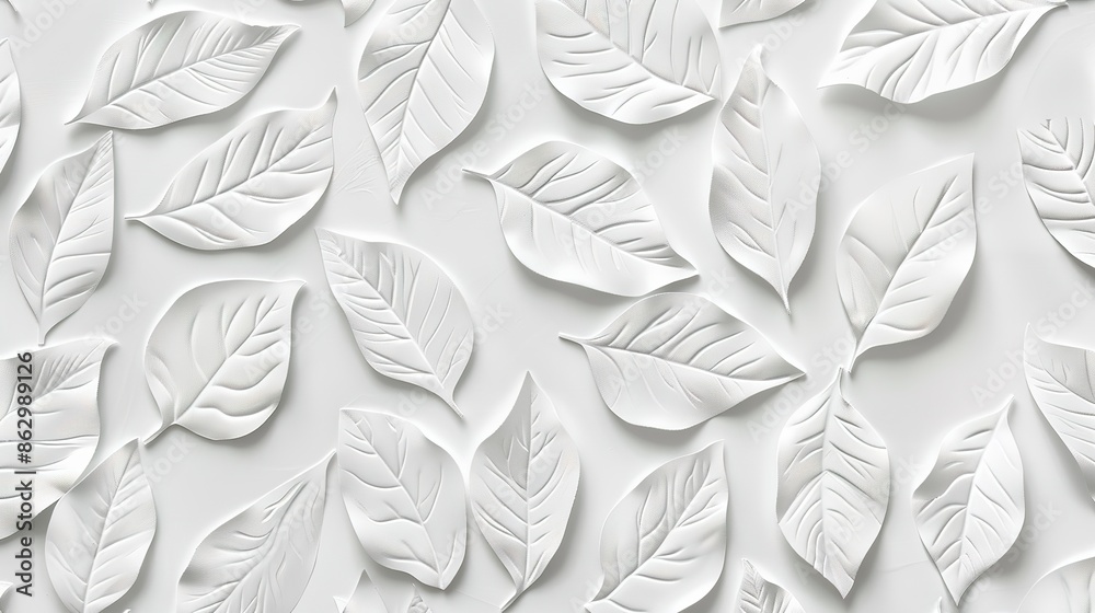 white background with 3d relief of leaves pattern, illustration white background with 3d relief of leaves pattern, illustration