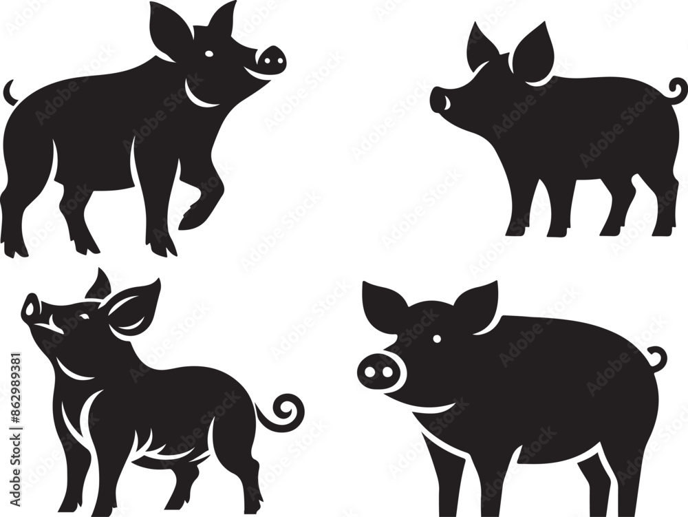Silhouette Pigs Collection - Vector Art Illustrations Silhouette Pigs Collection - Vector Art Illustrations