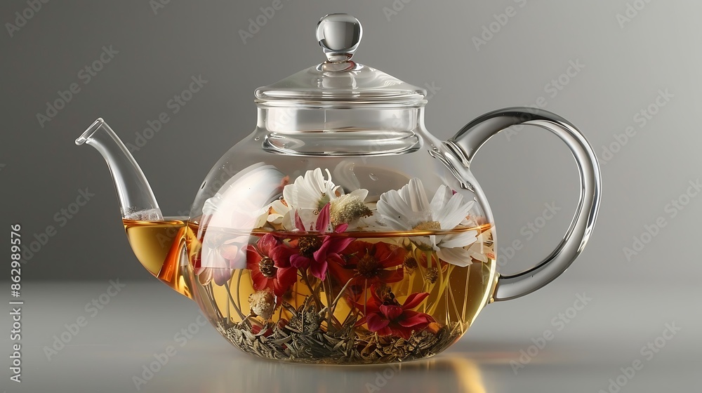 tea in a glass teapot on a wooden table in the garden tea in a glass teapot on a wooden table in the garden