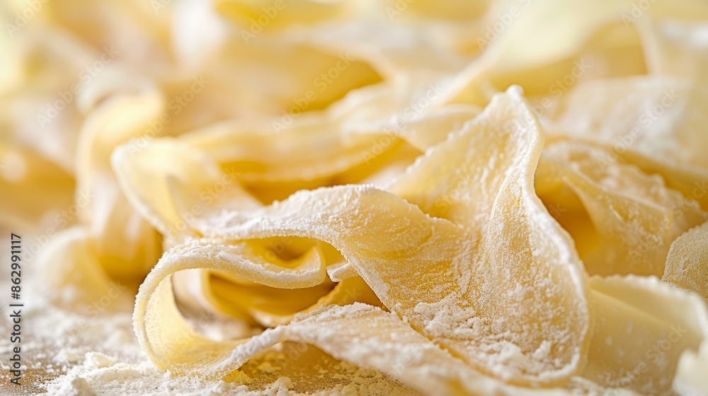 Fresh homemade pasta fettuccine noodles. Close-up of fresh homemade fettuccine noodles dusted with flour, ready for cooking. Fresh homemade pasta fettuccine noodles. Close-up of fresh homemade fettuccine noodles dusted with flour, ready for cooking.