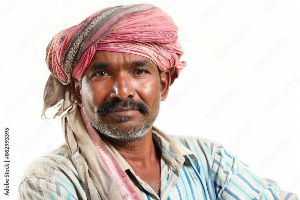 Indian farmer smiling on white background. Indian farmer smiling on white background.