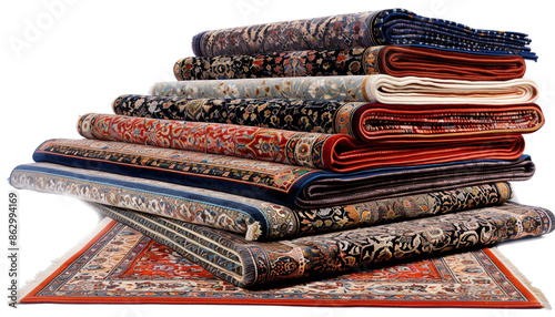 Many beautiful carpets isolated on white set