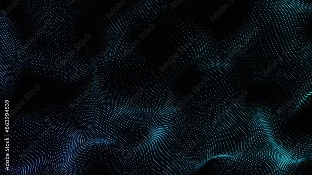Abstract digital Dynamic wave of particle dots connection network background. black background and dot animation futuristic . Big data visualization.