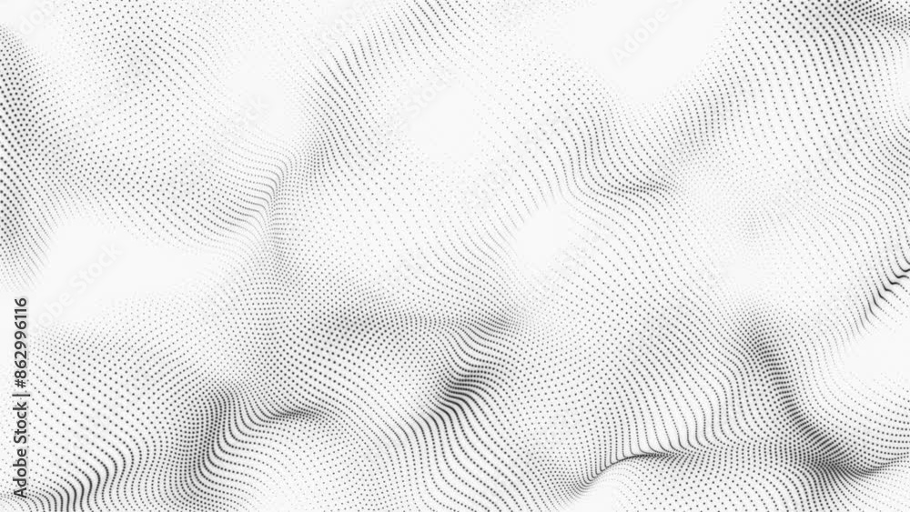 Abstract digital Dynamic wave of particle dots connection network background. white background and black dot animation futuristic . Big data visualization.