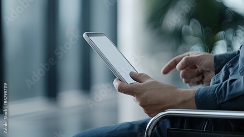 A Moment of Connection: A Man in a Wheelchair Uses a Smartphone