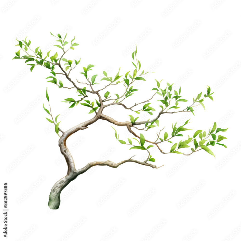 Fototapeta premium branch tree with leaves watercolor isolated on transparent background cutout