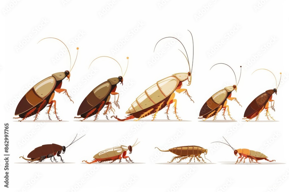 Cockroach life cycle stages, educational element, flat design, colorful ...