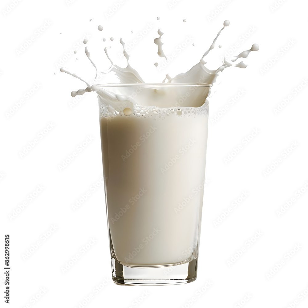 A milk glass with splash on white backdrop A milk glass with splash on white backdrop
