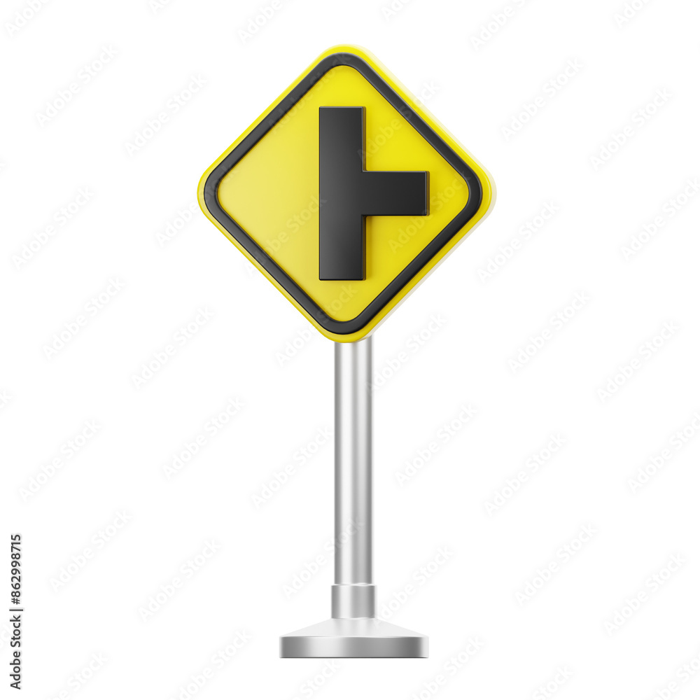 3D illustration of Right intersection sign 3D illustration of Right intersection sign