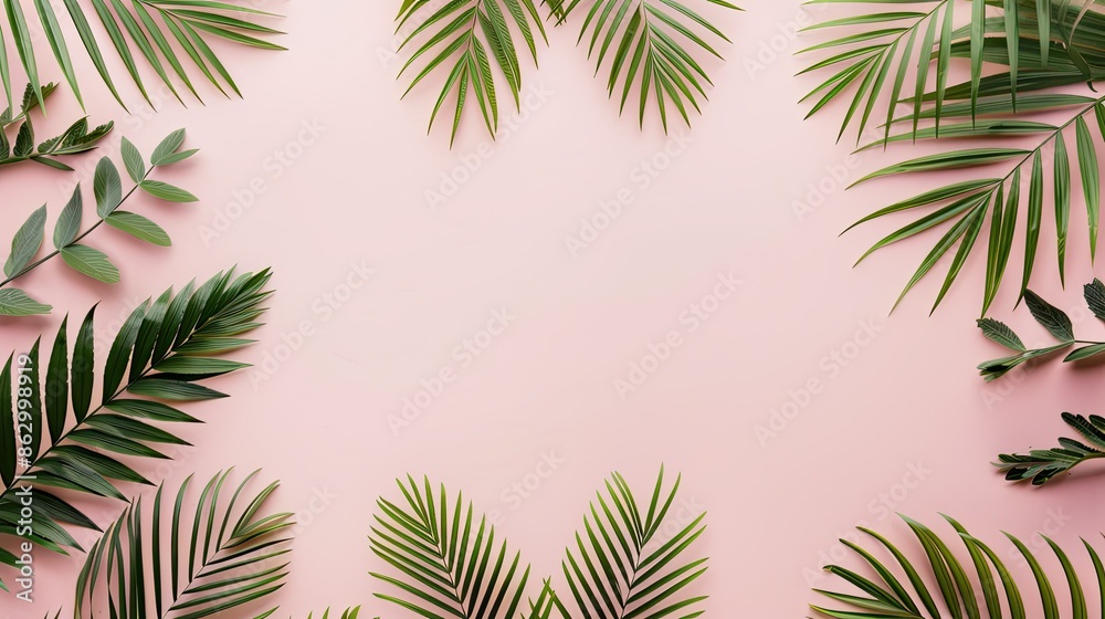 Tropical Leaf Border on Pink Background Tropical Leaf Border on Pink Background