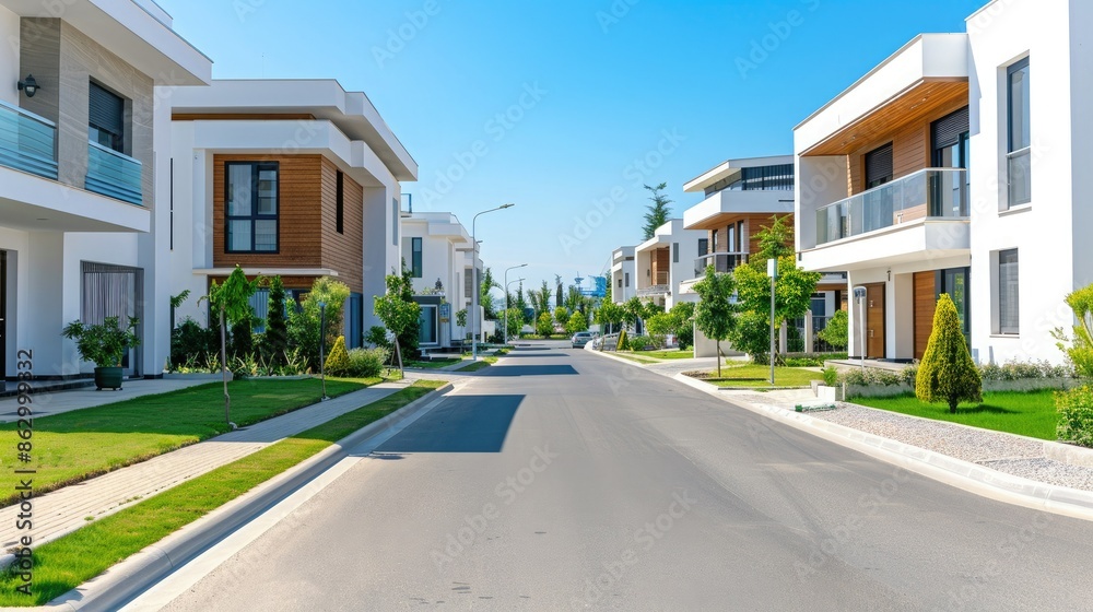 Fototapeta premium A Serene Street in a Modern Suburb