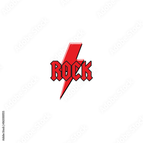 rock on top of a red lightning bolt, print style. Vector for silkscreen, dtg, dtf, t-shirts, signs, banners, Subimation Jobs or for any application photo