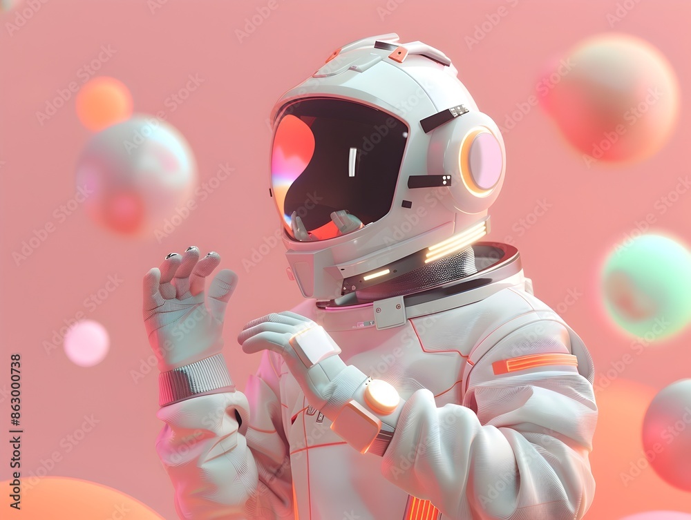 Naklejka premium Futuristic Virtual Reality Gamer Immersed in an Advanced Interactive Gaming World with Sleek VR Headset,Motion-Tracking Gloves.