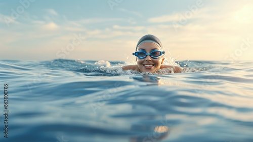 Smiling Swimmer at Golden Hour © pvl0707