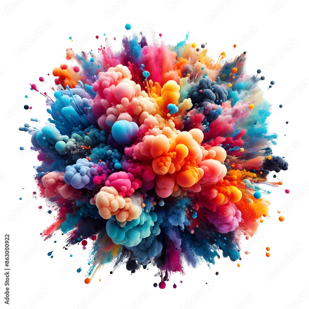 Fototapeta premium Transparent Background Multi Colors Ink Blot Splash Blast with Colorful Smoke.