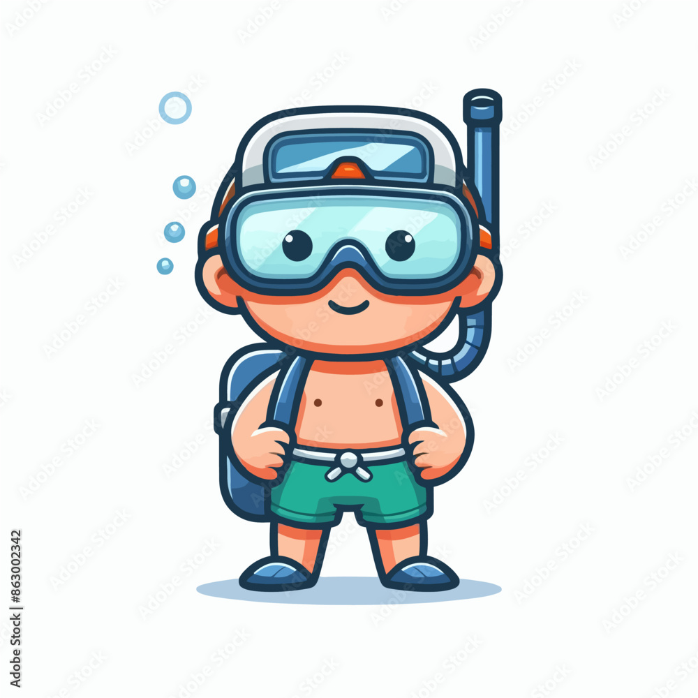 Vector Art Illustration Design of Diver Child Vector Art Illustration Design of Diver Child