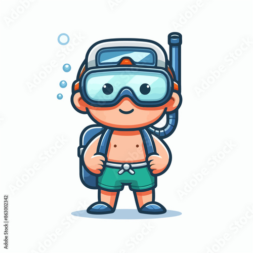 Vector Art Illustration Design of Diver Child