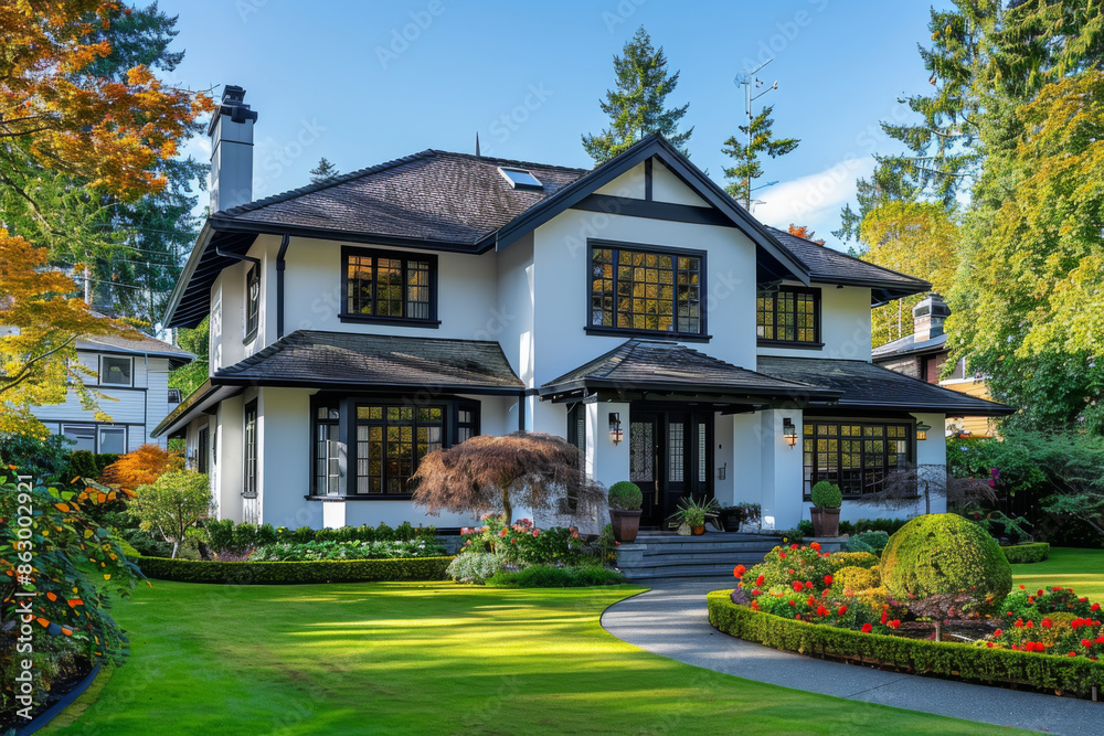 Modern Two-Story White House with Green Landscaping Modern Two-Story White House with Green Landscaping
