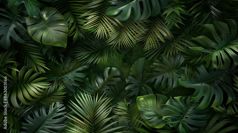 Lush Tropical Foliage In A Dark Forest Lush Tropical Foliage In A Dark Forest