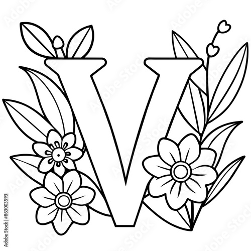 Floral alphabet letter vector illustration