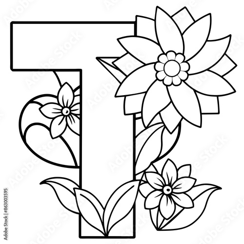 Floral alphabet letter vector illustration