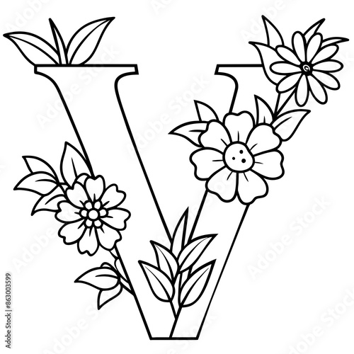 Floral alphabet letter vector illustration