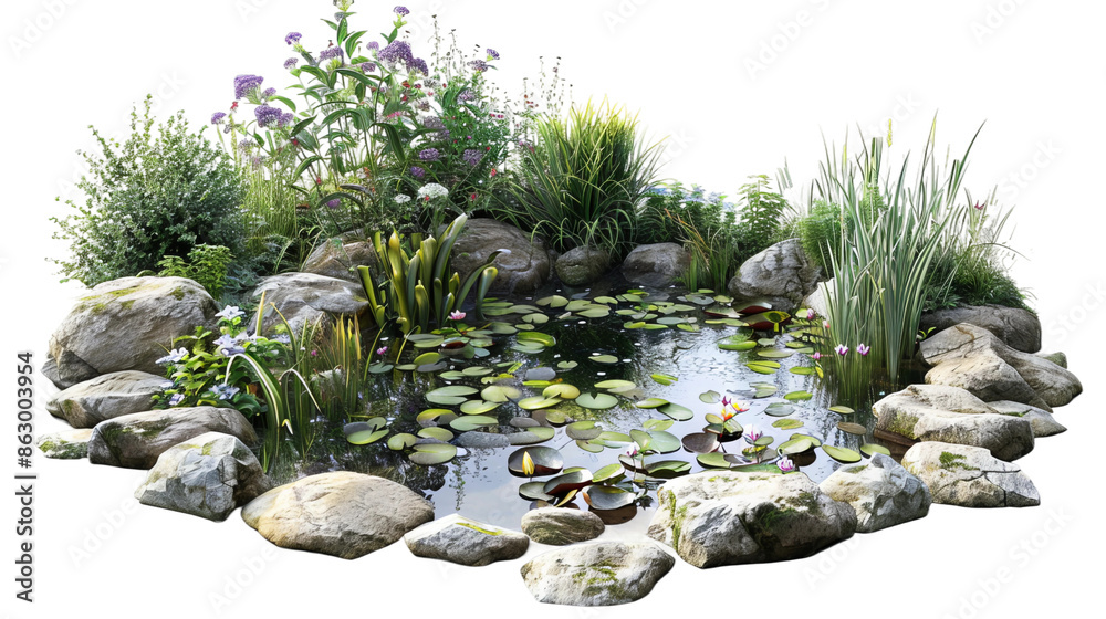 photo of a garden pond isolated on a white background photo of a garden pond isolated on a white background