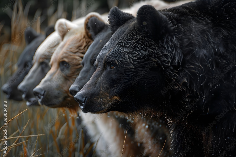 Fototapeta premium Brown bear portrait in zoo and forest habitat with sun shining