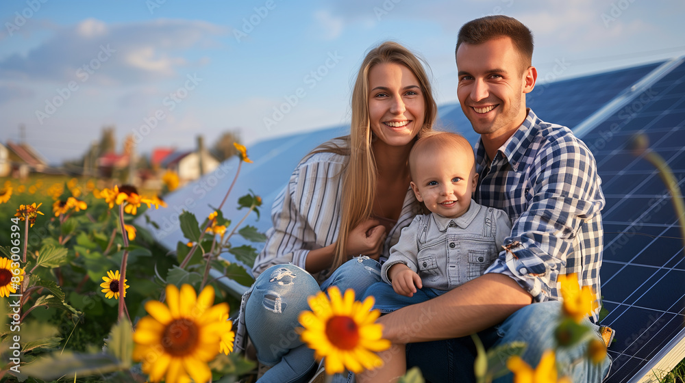 Happy Family Enjoying Solar Energy Outdoors Image Happy Family Enjoying Solar Energy Outdoors Image