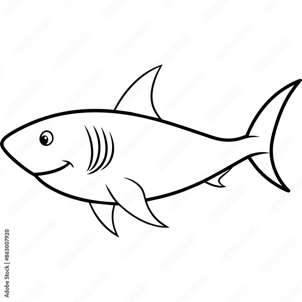 Happy shark line art vector illustration Happy shark line art vector illustration