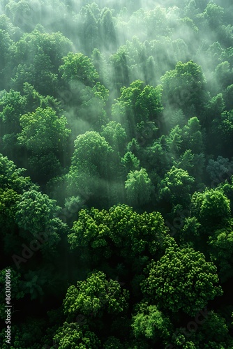 Mystical Sunbeams Over a Vibrant Tropical Forest