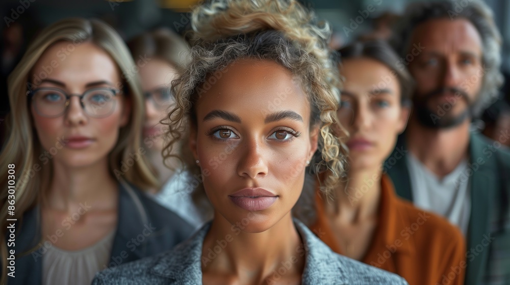 A Young Woman Stands Out From the Crowd in a Business Setting A Young Woman Stands Out From the Crowd in a Business Setting